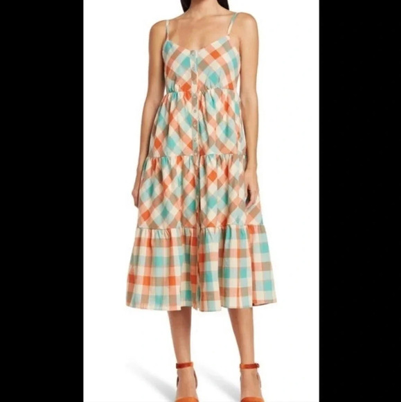 Maisie Dresses & Skirts - MAISIE nordstrom spaghetti strap button Midi dress multi color size small
